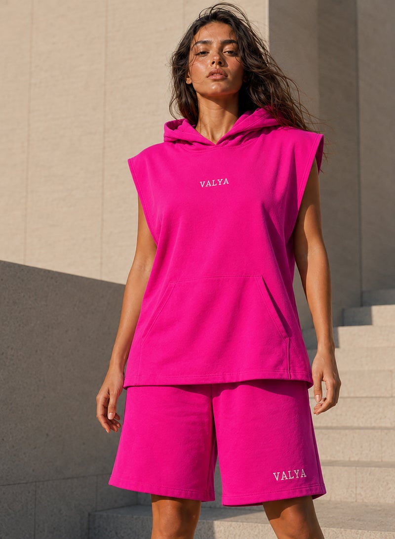 VALYA Women’s Sleeveless Hoodie and Shorts Set - Image 2