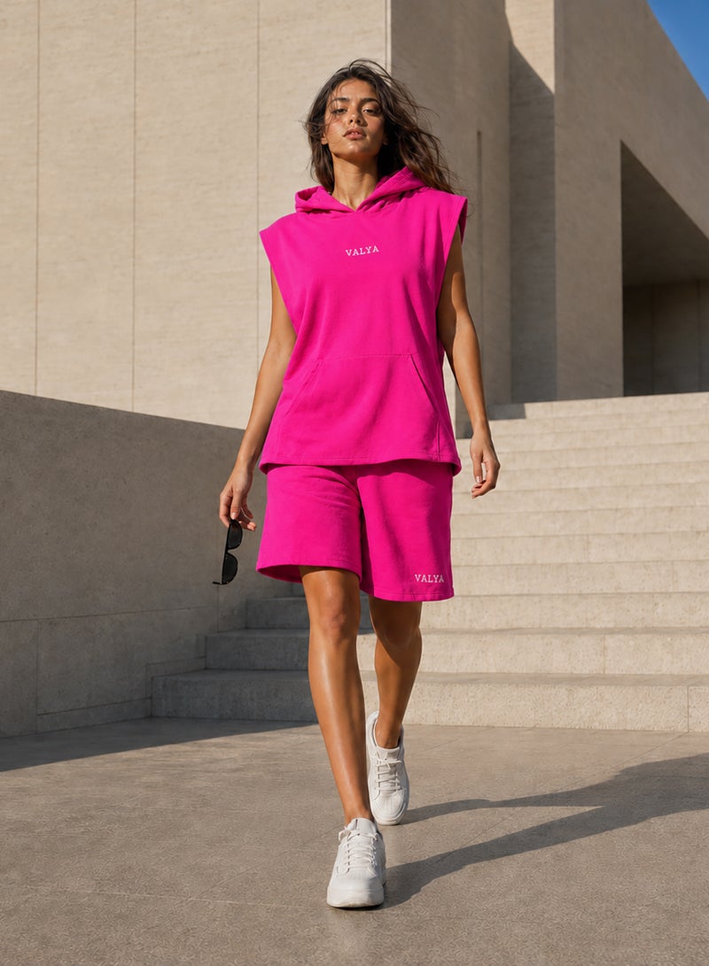 VALYA Women’s Sleeveless Hoodie and Shorts Set - Image 1