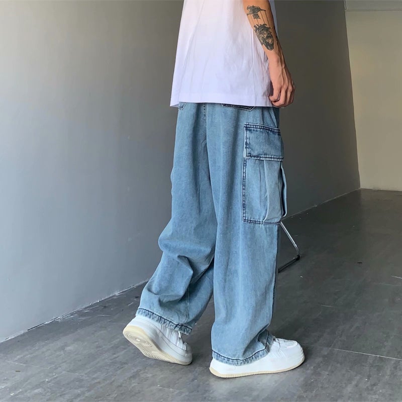 Retro Japanese Streetwear Drop-Crotch Baggy Jeans black gray  - Image 5