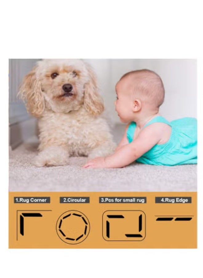 fantasize شريط سجادة، 16 قطعة مزدوجة الجوانب قابلة للغسل قابلة للإزالة تمنع انزلاق زوايا السجادة، تحافظ على السجادة في مكانها مانعة للانزلاق لأسطح الخشب الصلب والبلاط - Image 4