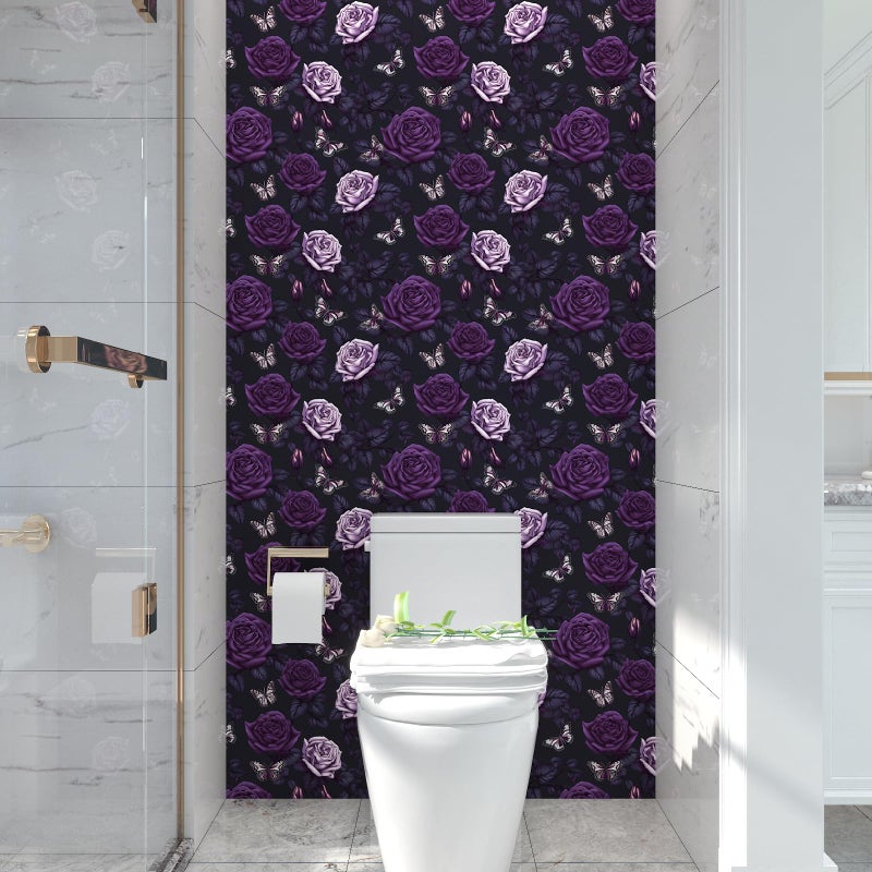 BOKEBEVE Extra Long Dark Purple Butterfly Wallpaper Peel and Stick Floral Contact Paper for Kitchen Backsplash Bathroom Shelf Liner Removable Renter Friendly 17.5 x 393.5In - Image 4
