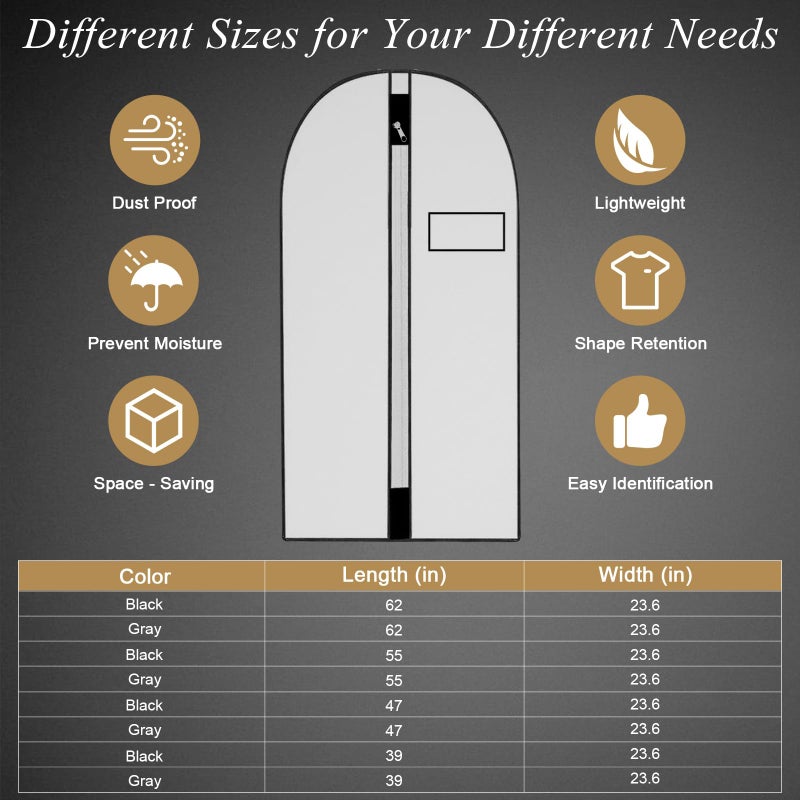 JOLYEAK 47-Inch Garment Bags Covers,Hanging Clothes Bag, Suit Cover Bags with Clear Window for Hanging Closet Clothes Storage and Travel (Black-47Inch) - Image 2