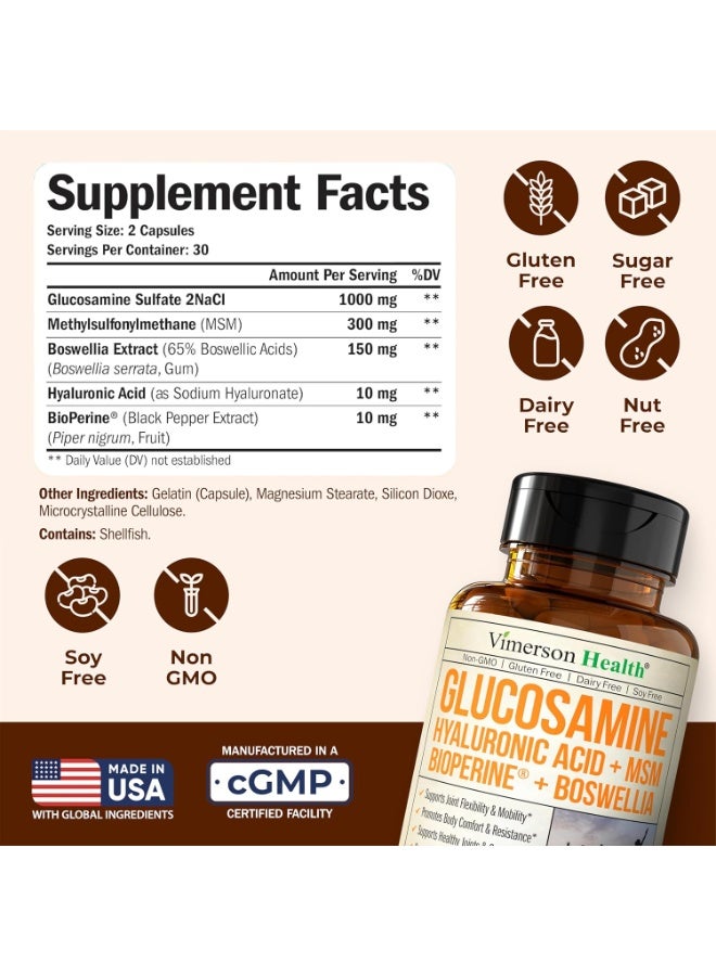 Vimerson Health Glucosamine Sulfate with Hyaluronic Acid, Bioperine, MSM & Boswellia - 60 Caps - Image 3