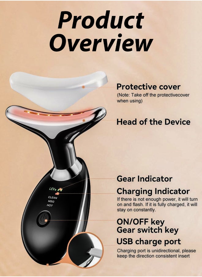 DBLEW EMS Thermal Neck Massager Face Lifting LED Photon Beauty Device Gua Sha Anti Aging Wrinkle Removal Skin Care Tightening Rejuvenation Tools 3 Modes Red Light Therapy V Shape Firming Sonic Vibration  - Image 4