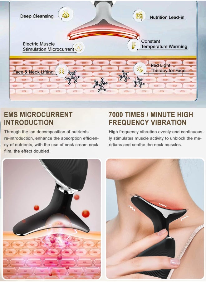 DBLEW EMS Thermal Neck Massager Face Lifting LED Photon Beauty Device Gua Sha Anti Aging Wrinkle Removal Skin Care Tightening Rejuvenation Tools 3 Modes Red Light Therapy V Shape Firming Sonic Vibration  - Image 5