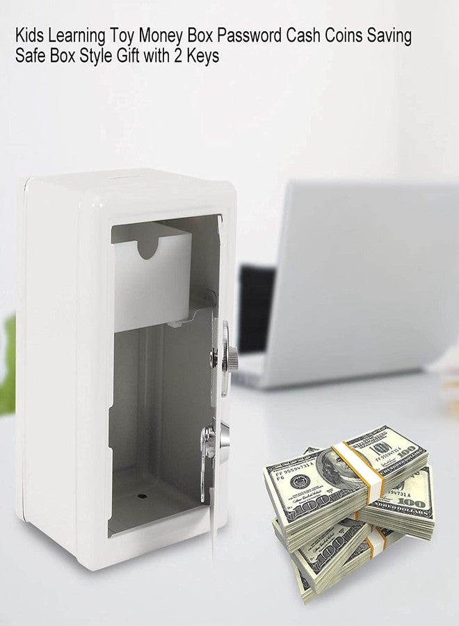 Drofail Kids Piggy Bank Locker Safe Metal Money Box, Children's Mini Key Storage Box with Lock Creative Money Bank Gift for Children-2 Key (White) - Image 5