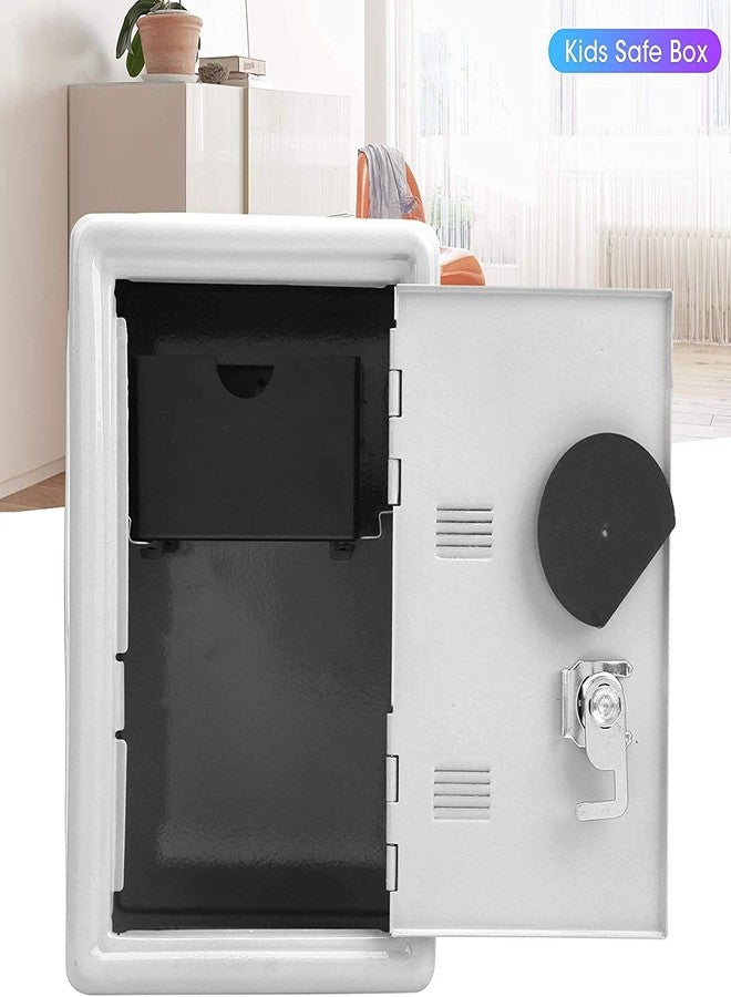 Drofail Kids Piggy Bank Locker Safe Metal Money Box, Children's Mini Key Storage Box with Lock Creative Money Bank Gift for Children-2 Key (White) - Image 2