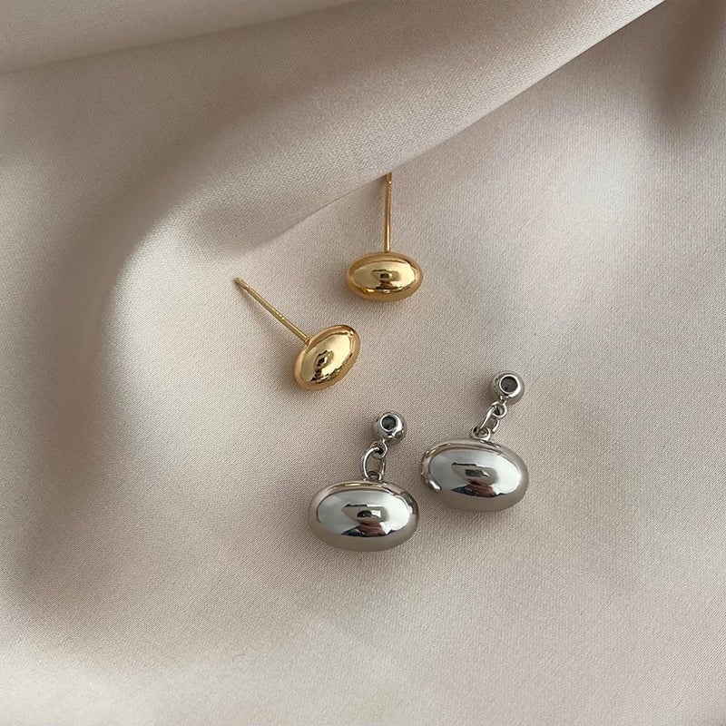 Uarein Two Tone Teardrop Stud Earring for Women Gold Silver Front Back Oval Bean Dangle Earrings Cute Post Ball Earrings Lightweight Chunky Jewelry Gifts (Oval) - Image 5