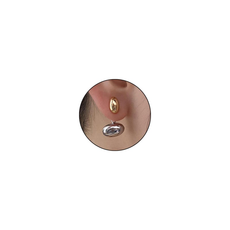 Uarein Two Tone Teardrop Stud Earring for Women Gold Silver Front Back Oval Bean Dangle Earrings Cute Post Ball Earrings Lightweight Chunky Jewelry Gifts (Oval) - Image 1