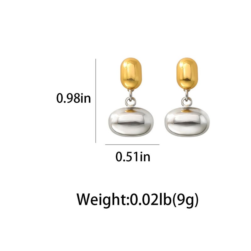 Uarein Two Tone Teardrop Stud Earring for Women Gold Silver Front Back Oval Bean Dangle Earrings Cute Post Ball Earrings Lightweight Chunky Jewelry Gifts (Oval) - Image 3