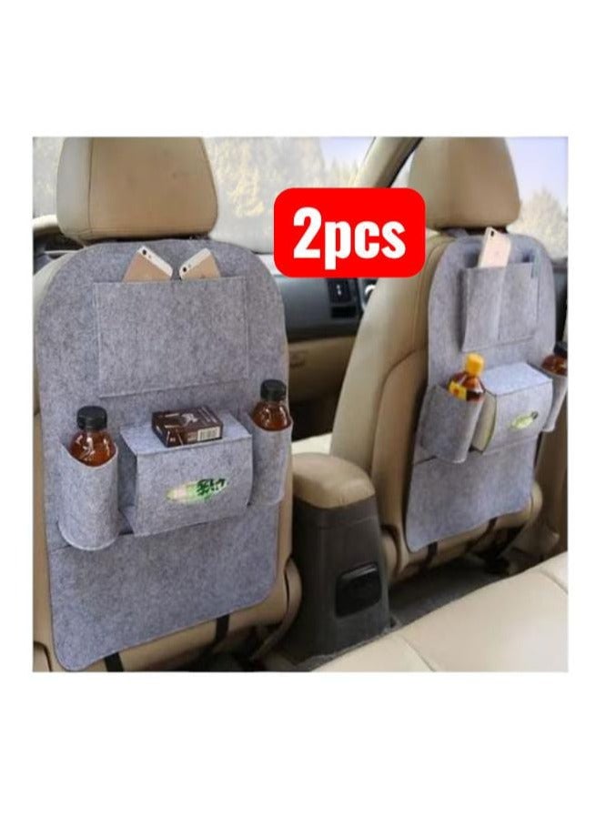 2-Piece Fabric Car Seat Back Organizer, Grey - Image 4