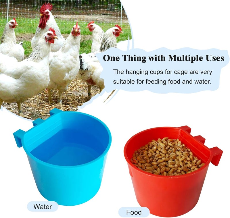 Bonchoice 30 Pcs Cage Cups Birds Feeders Bowl Chicken Feeding Watering Dish Hanging Wire Cages Box Coop Cups for Pet Parrot Parakeet Gamefowl Poultry Pigeon and Quail（Blue and Red） - Image 5