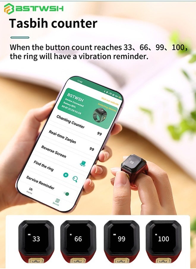 20mm Smart Ring with Work Vibration Reminder&Muslim Tasbeeh Counter&Kaaba Guidance&Chants and Prayer Times OLED Diaplay&Multi-language - Wireless Bluetooth Connectivity for Exclusive BSTWSH APP,Red - pzsku/Z8B5465F87B39782905AAZ/45/_/1704436990/8831bd89-2d5e-4da9-a94e-8630c1996ab3