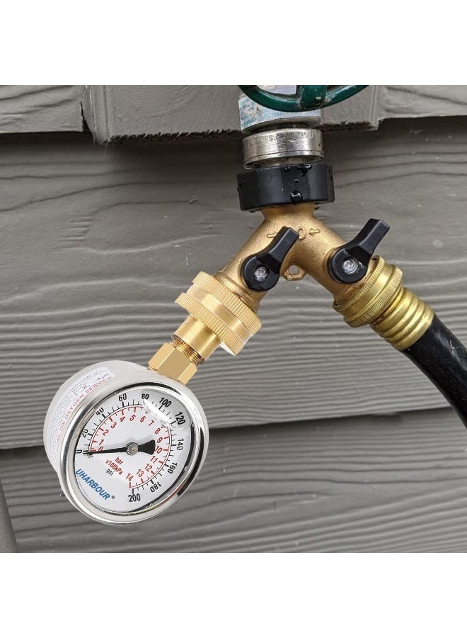 Uharbour Uharbour Water Pressure Gauge Kit Including Adaptors, 2.5Glycerin Filled Water Pressure Test Gauge With Brass Hose Fitting And Extra 6 Adapters For Multiple Use,0-200Psi/14Bar  - Image 3