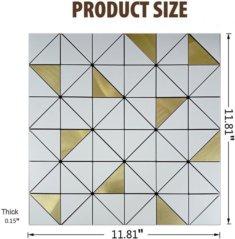weimeisc 10 Sheets Small Triangle Peel and Stick Backsplash Tile for Kitchen, Self-Adhesive Mosaic Tile, Stick on Bathroom Vanities，Fireplace Décor, Laundry Table (White+Gold) - Image 5