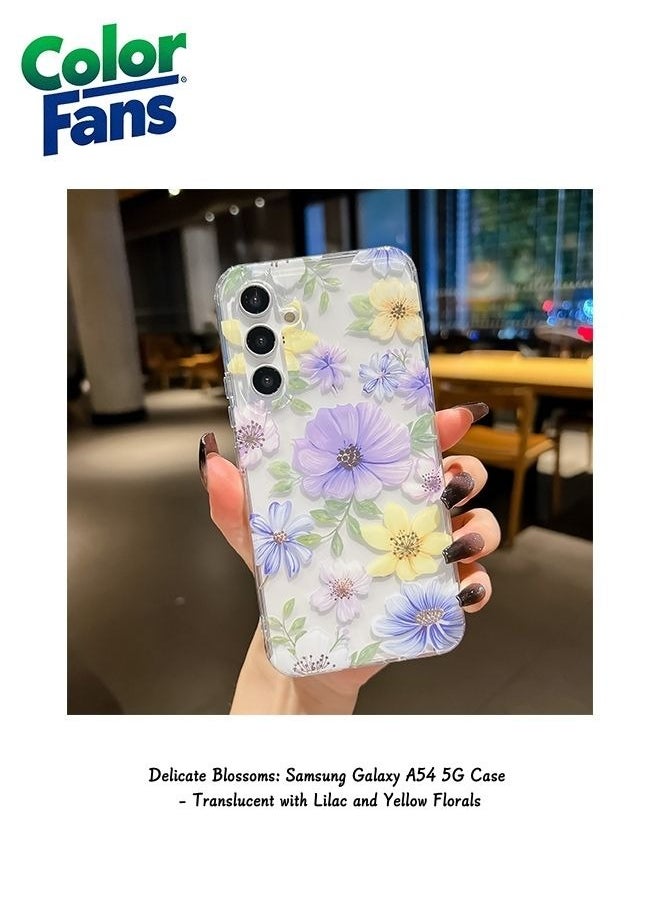 Color Fans Delicate Blossoms: Samsung Galaxy A54 5G Case - Translucent with Lilac and Yellow Florals 