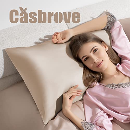 Casbrove Silk Pillow Cases Mulberry Silk Pillowcases Both Sided Natural Silk Pillowcase with Zipper Beauty Sleep Silk Pillow Cases 1Pc (Standard, Champagne) - Image 3