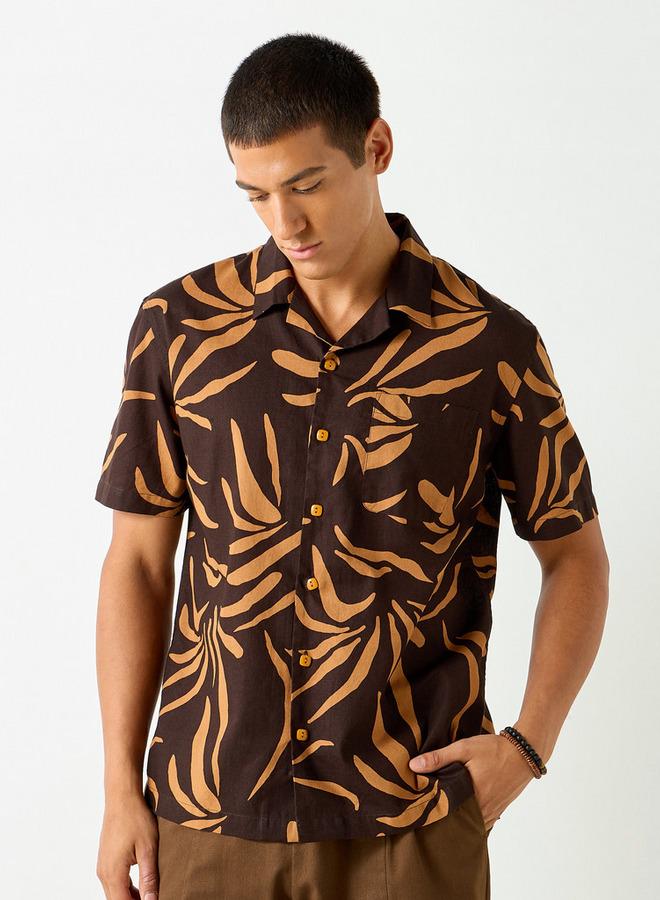 ايكونيك قميص مزيج كتان بقصة مريحة وياقة كامب من أيكونيك - Image 1