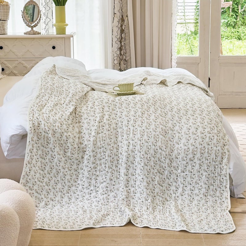 SANACYNA Muslin Blankets 100% Cotton 6-Layer Gauze King Floral Pattern Bed Blanket Lightweight Soft Breathable Decor Quilt for Sofa Couch Coverlet All Season (Floral A, King 90" X 104") - Image 4