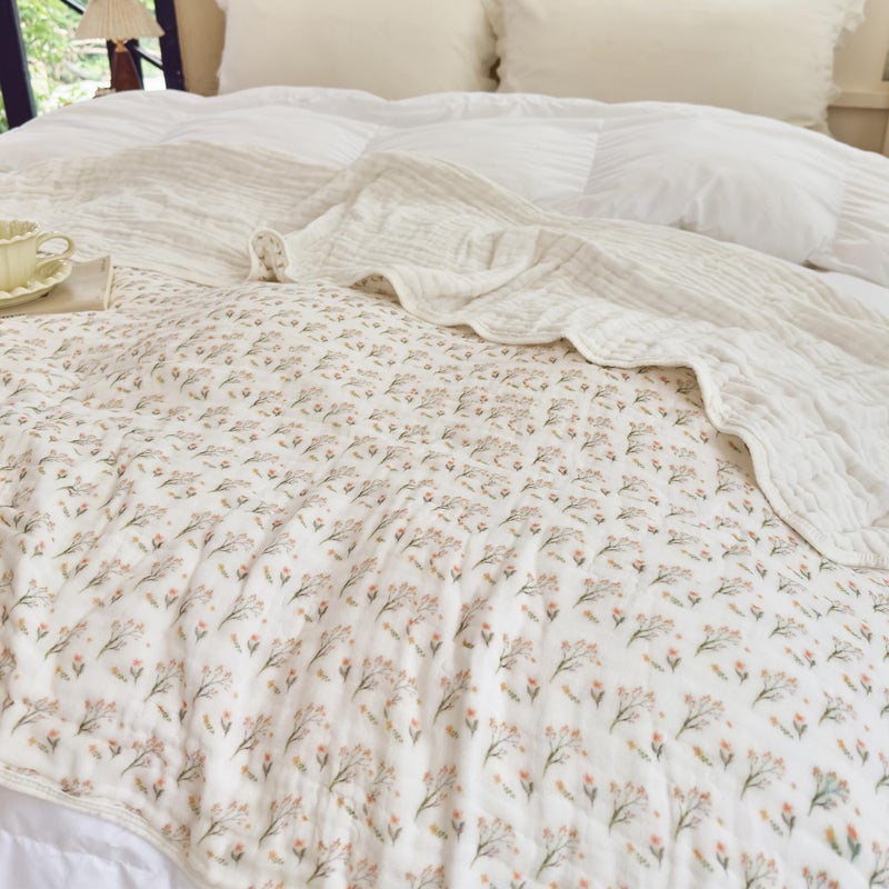 SANACYNA Muslin Blankets 100% Cotton 6-Layer Gauze King Floral Pattern Bed Blanket Lightweight Soft Breathable Decor Quilt for Sofa Couch Coverlet All Season (Floral A, King 90" X 104") - Image 3