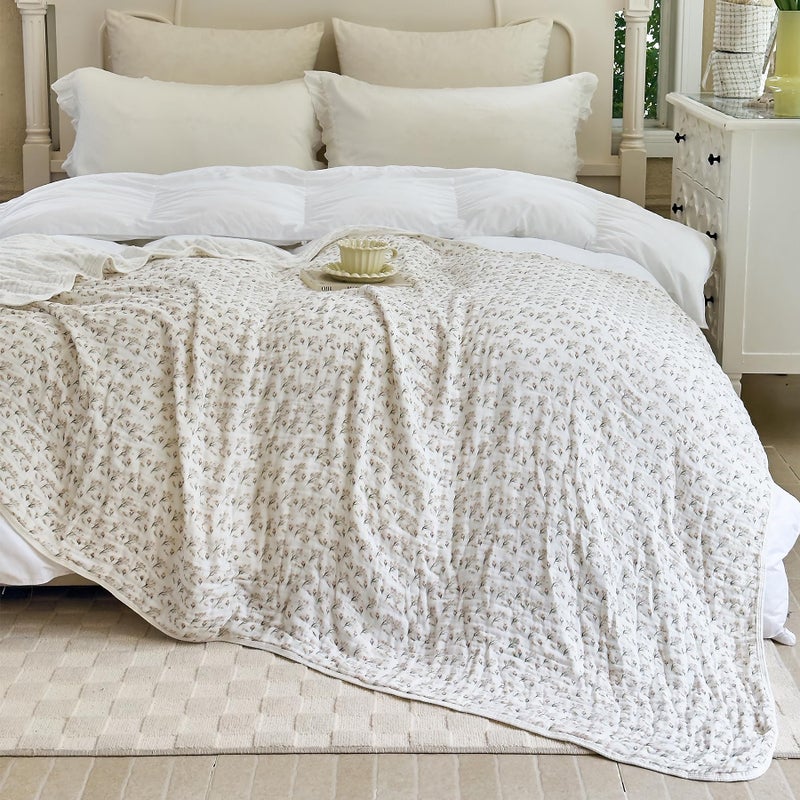 SANACYNA Muslin Blankets 100% Cotton 6-Layer Gauze King Floral Pattern Bed Blanket Lightweight Soft Breathable Decor Quilt for Sofa Couch Coverlet All Season (Floral A, King 90" X 104") - Image 2