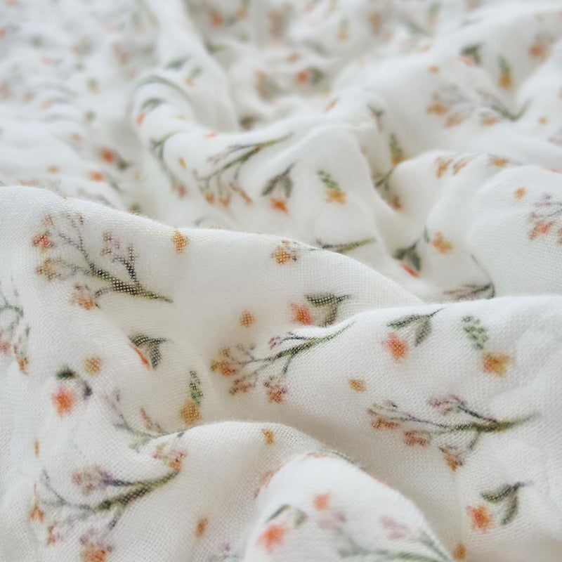 SANACYNA Muslin Blankets 100% Cotton 6-Layer Gauze King Floral Pattern Bed Blanket Lightweight Soft Breathable Decor Quilt for Sofa Couch Coverlet All Season (Floral A, King 90" X 104") - Image 1