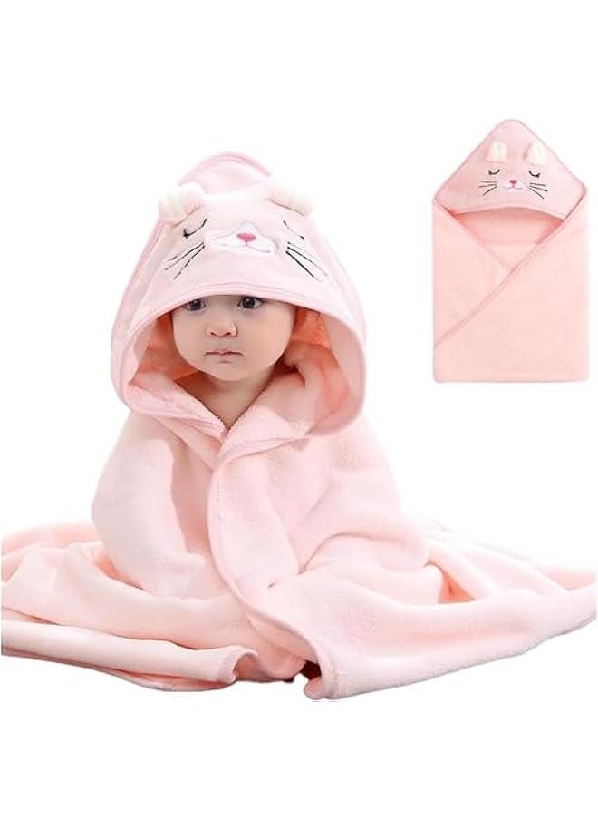 HOOKOR Baby Hooded Bath Towel,105x105cm Large Baby Bath Towel for Boys Girls, Microfiber Ultra Soft Super Absorbent Baby Bath Blanket, Baby Shower Towel Gift for Newborns(Pink) ﻿  - Image 1