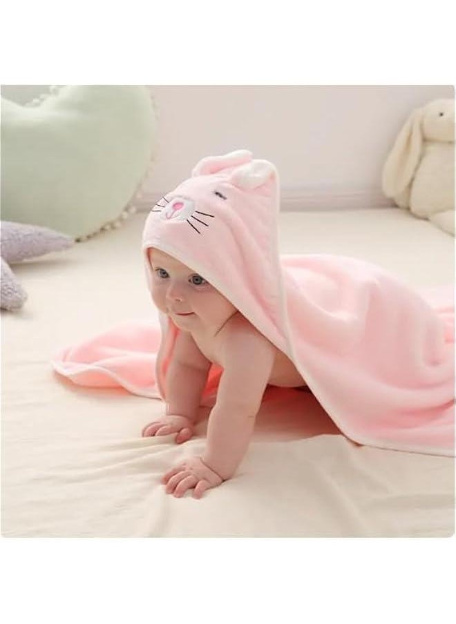 HOOKOR Baby Hooded Bath Towel,105x105cm Large Baby Bath Towel for Boys Girls, Microfiber Ultra Soft Super Absorbent Baby Bath Blanket, Baby Shower Towel Gift for Newborns(Pink) ﻿  - Image 2