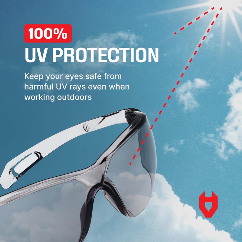 NoCry Lightweight Tinted Safety Glasses with UV 400 Protection, Anti Fog and Anti Scratch Coating and Grey Wrap Around Lenses; ANSI Z87.1 Certified - Image 4