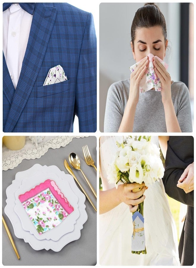 إيكيت مناديل قطنية نسائية من إي إي إي كيت، 20 قطعة مناديل مطبوعة بنقوش زهور عتيقة بحواف مموجة، مثالية كهدايا لحفلات الزفاف، مقاس 11 × 11 بوصة - Image 5