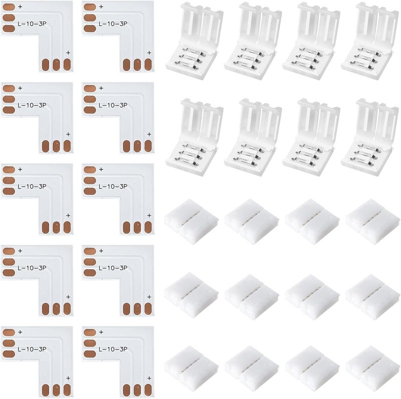 JACKYLED 30 Pcs 3-Pin LED Connectors, 10mm L Shape LED Strip Connectors Unwired Solderless Gapless Adapter Connectors Terminal Extension 12V 72W for WS2811 WS2812B SK6812 LED Strip -10 Packs - Image 1