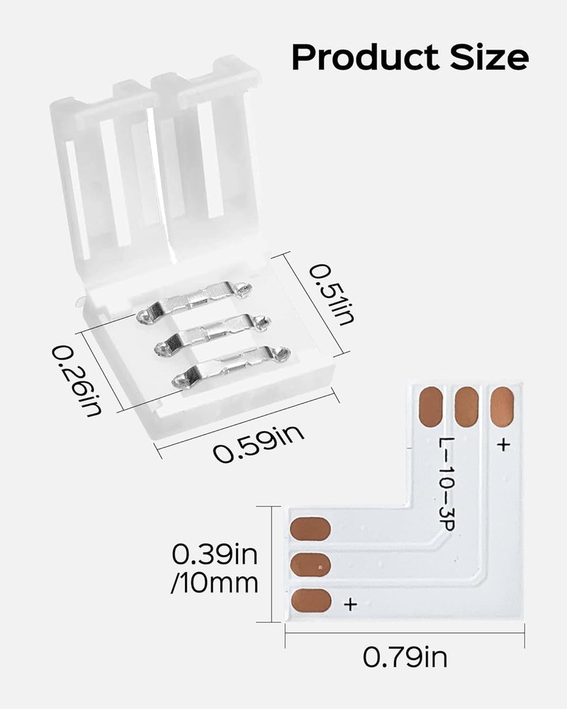 JACKYLED 30 Pcs 3-Pin LED Connectors, 10mm L Shape LED Strip Connectors Unwired Solderless Gapless Adapter Connectors Terminal Extension 12V 72W for WS2811 WS2812B SK6812 LED Strip -10 Packs - Image 3
