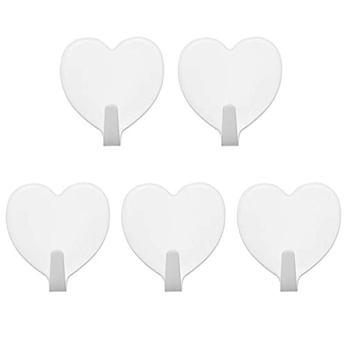 5PCS 40 45MM STAINLESS STEEL HEARTSHAPED HOOK HEART SHAPED MULTIFUNCTIONAL SELF ADHESIVE DOOR HOOK COAT HOOKS WALL MOUNTED COAT RACK CLOSET HOOKS MILKY WHITE