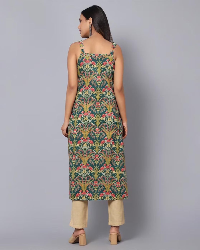 PATLANI Women's Cotton BLENED Sleeveless Printed Full Stitched Kurti.(k-199) Green - Image 2