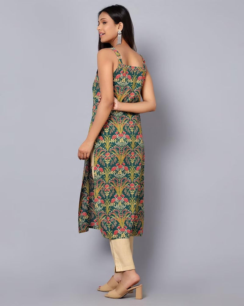 PATLANI Women's Cotton BLENED Sleeveless Printed Full Stitched Kurti.(k-199) Green - Image 4