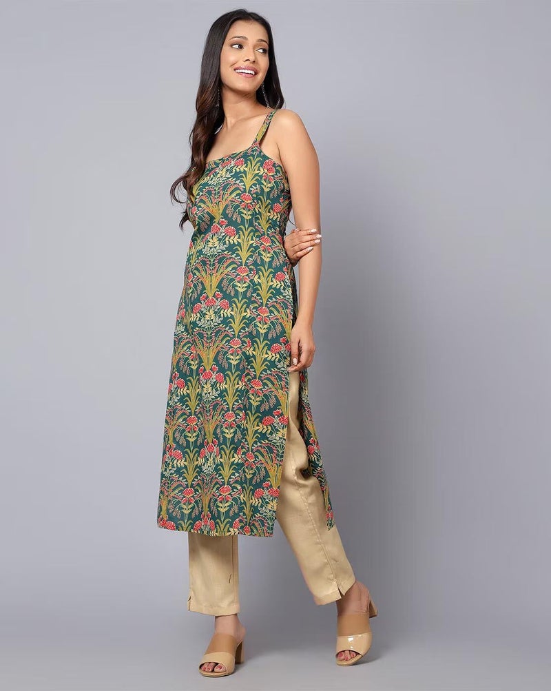 PATLANI Women's Cotton BLENED Sleeveless Printed Full Stitched Kurti.(k-199) Green - Image 3