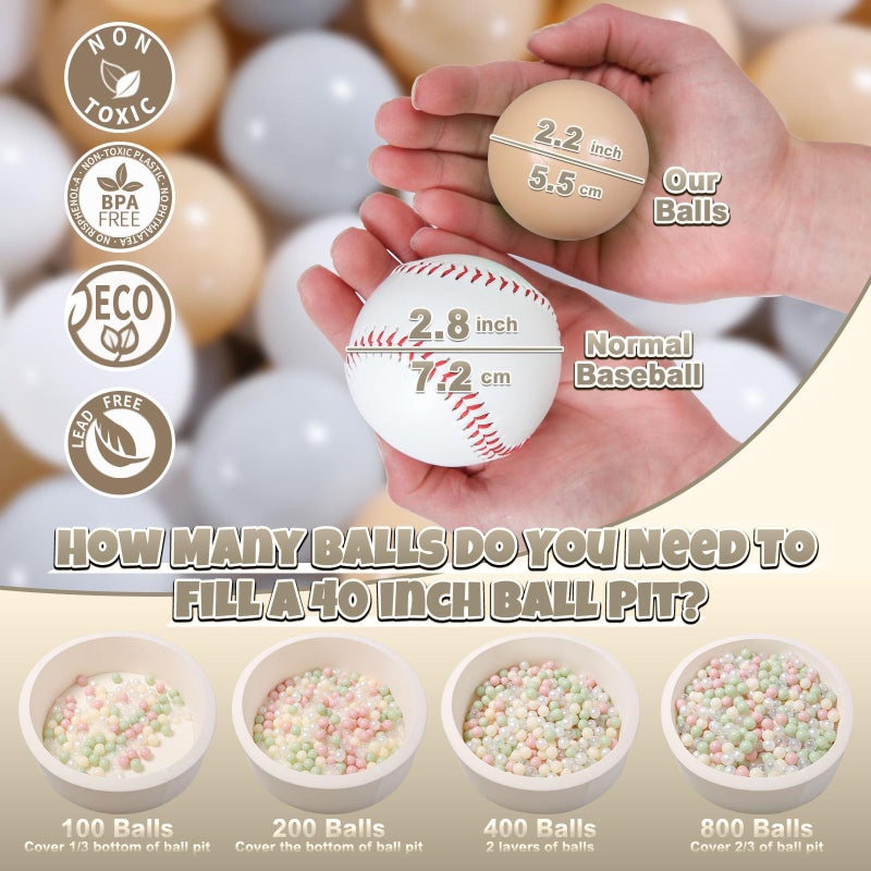 GOGOSO Ball Pit Balls for Toddlers Kids Plastic Balls for Ball-Pit Playpen Pool Baby Pastel BPA-Free Non Toxic Pastel Crush Proof Bal Beige Light Gray White 100pcs - Image 2