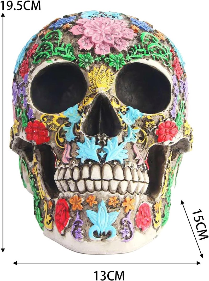 Tuzsocr Gulf standard sizing alternatives Carved Skull Design Day of the Dead,Skull with Petal Statue,Sugar Skull Skull,Painted Skull,Resin Skull Halloween Ornaments,for Home,Dining Table,Living Room Multi warehouse process - Image 2