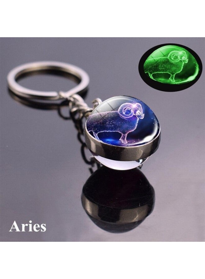 Zodiac Keychain with Luminous Glass Ball Pendant - Image 3