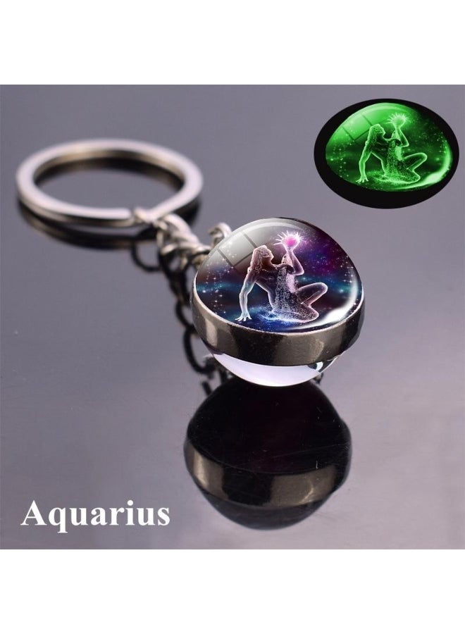 Zodiac Keychain with Luminous Glass Ball Pendant - Image 1