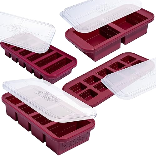 Souper Cubes Silicone Freezer Molds Gift Set with 2 Tbsp, 1/2, 1, and 2 Cup Silicone Freezer Trays With Lids - Meal Prep and Kitchen Essentials Bundle - Cranberry - Image 1