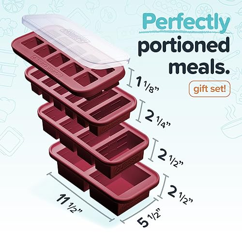 Souper Cubes Silicone Freezer Molds Gift Set with 2 Tbsp, 1/2, 1, and 2 Cup Silicone Freezer Trays With Lids - Meal Prep and Kitchen Essentials Bundle - Cranberry - Image 2