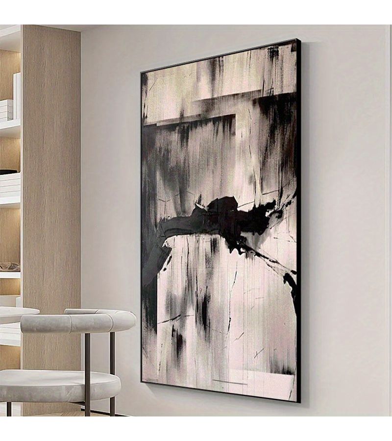 إطار بدون إطار، فن جدراني على قماش أبيض وأسود، ديكور تجريدي بسيط، مقاس 30×40 سم - Image 4