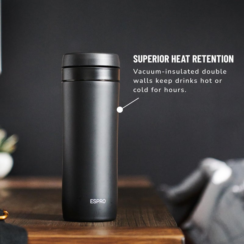 ESPRO P1 12 Ounces French Press Coffee Maker for Travel, Double-Walled Stainless Steel Vacuum Insulated, Matte Meteorite Black - Image 4