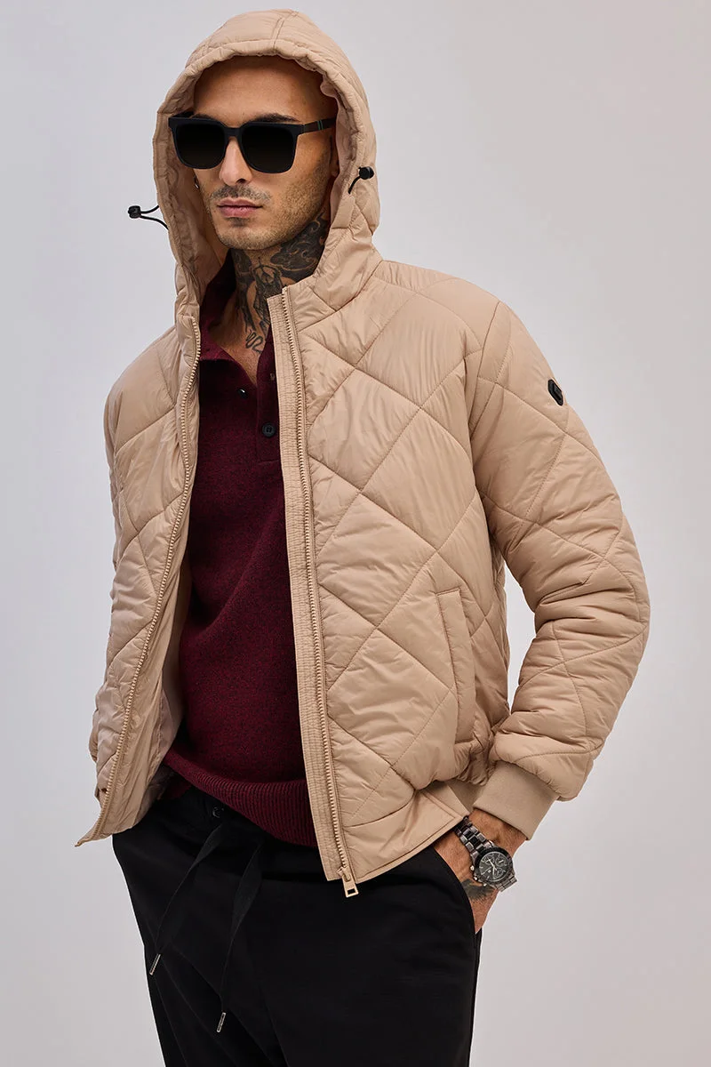 SNITCH Beige Puffer Hooded Jacket