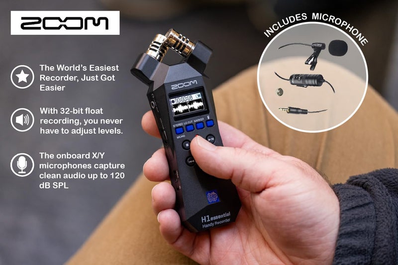 Zoom H1essential Handy Recorder Bundle with Professional Lavalier Condenser Microphone, 32GB microSDHC Card, Furry Microphone Windscreen, 4 AAA Alkaline Batteries, and More! - Image 3