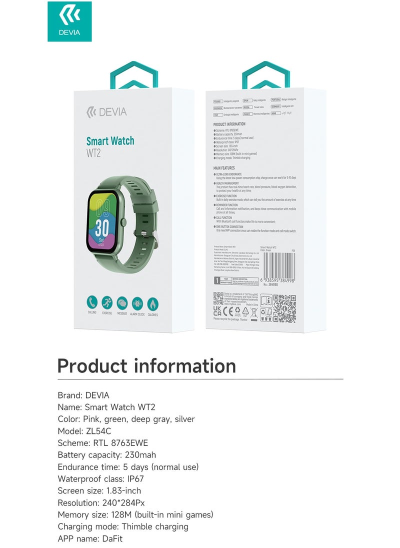devia - Smart watch from Brand Devia WT2, high-resolution AMOLED screen, heart rate, steps and sleep tracking, 7-day battery life, water and dust resistant - Image 1
