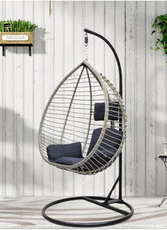 Hanging swing chair S-2009 Hanging Egg Indoor Outdoor Patio Wicker Rattan Swing Chair with UV Resistant Random Washable Cushions & Iron Frame for Garden, Living Room & Backyard (Grey)