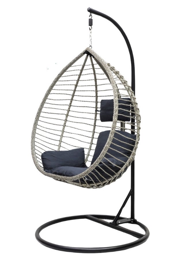 ALWASIT HOME - Hanging swing chair S-2009 Hanging Egg Indoor Outdoor Patio Wicker Rattan Swing Chair with UV Resistant Random Washable Cushions & Iron Frame for Garden, Living Room & Backyard (Grey) - Image 1