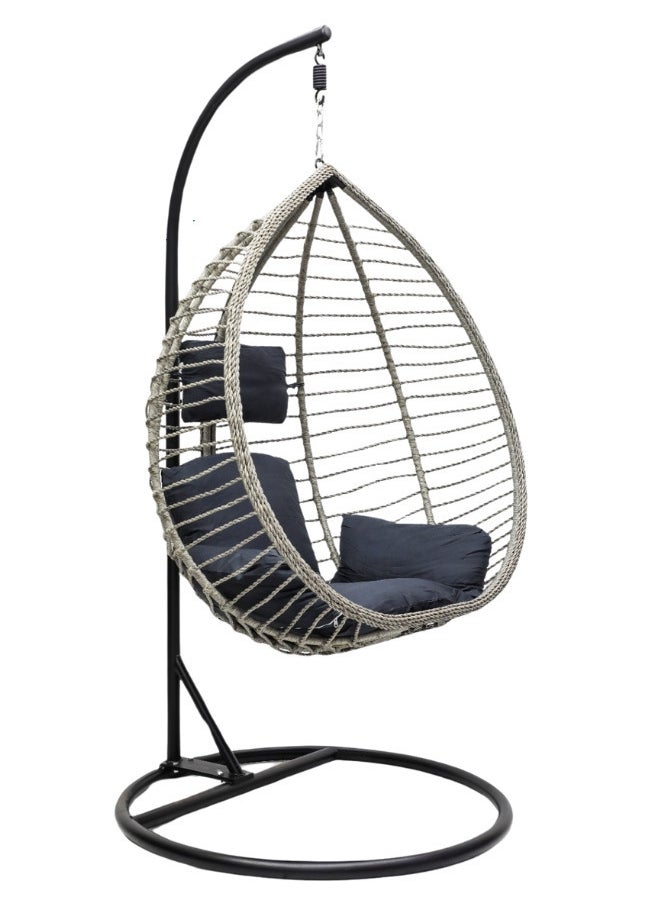 ALWASIT HOME - Hanging swing chair S-2009 Hanging Egg Indoor Outdoor Patio Wicker Rattan Swing Chair with UV Resistant Random Washable Cushions & Iron Frame for Garden, Living Room & Backyard (Grey) - Image 1